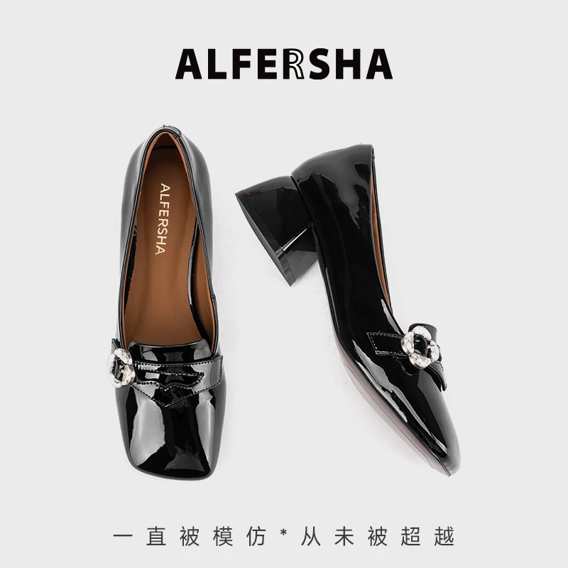 2025春款阿芙莎广系联名款9688782法式气质时尚水晶四叶粗跟单鞋B