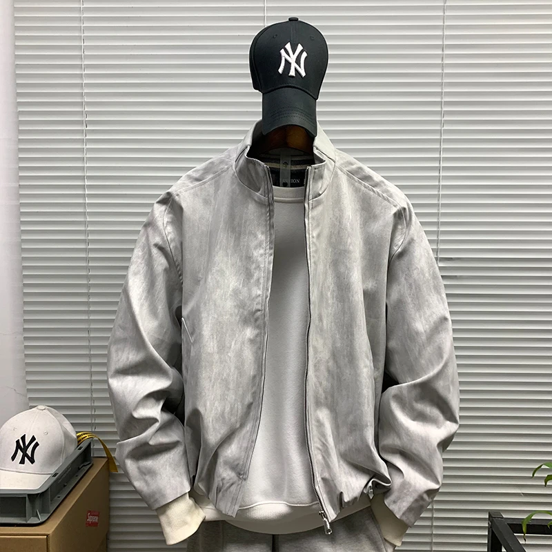 春秋新款立领潮牌夹克男休闲宽松高街痞帅教练服简约百搭痞帅外套