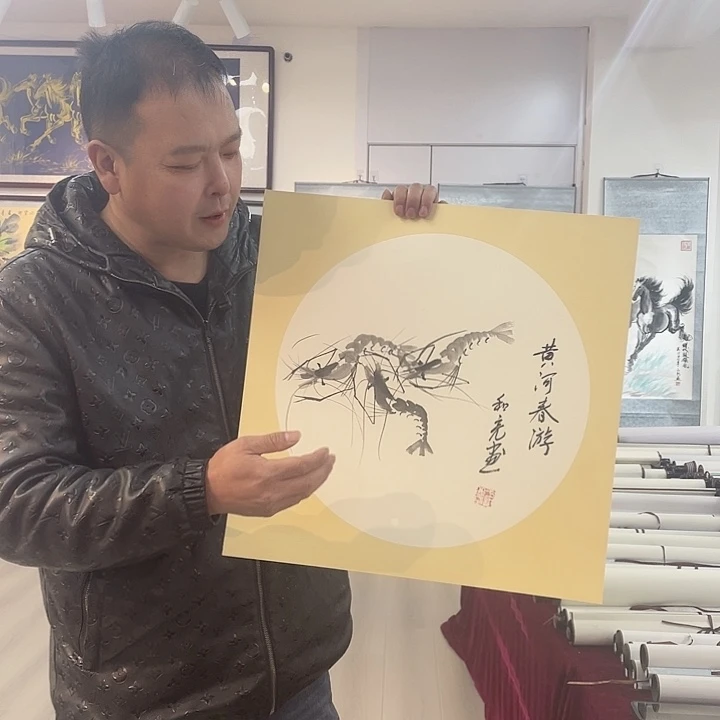 国画黄河春春游手绘作品