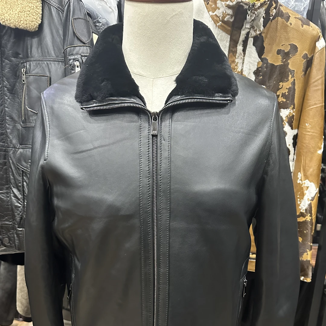 爸爸款头层绵羊皮立领净版皮毛一体内胆袖口里面纯羊毛百分百真皮