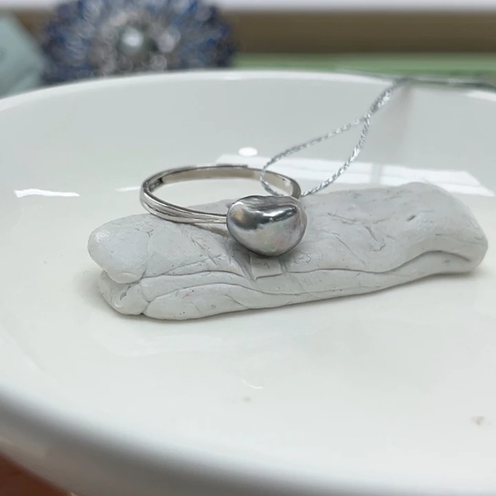 银S925镶嵌戒圈海水珍珠14号