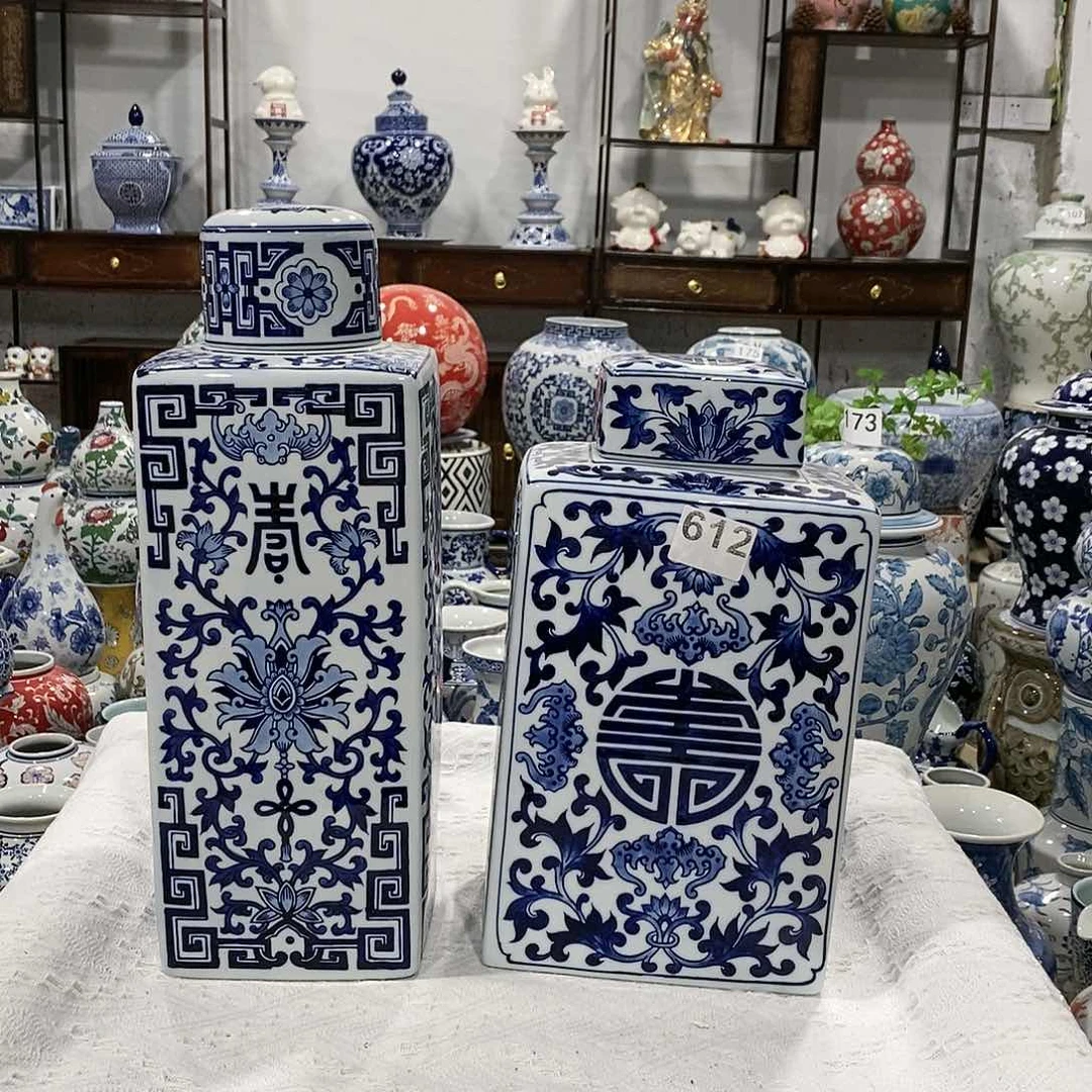 【闪购商品】摆件壮*四方储物罐瓷器器摆件…………………………