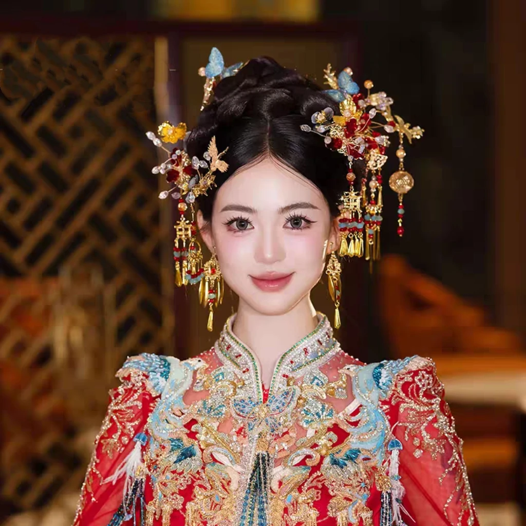 Z8199中式婚礼复古手水晶花朵凤簪秀禾古装新娘结婚头饰