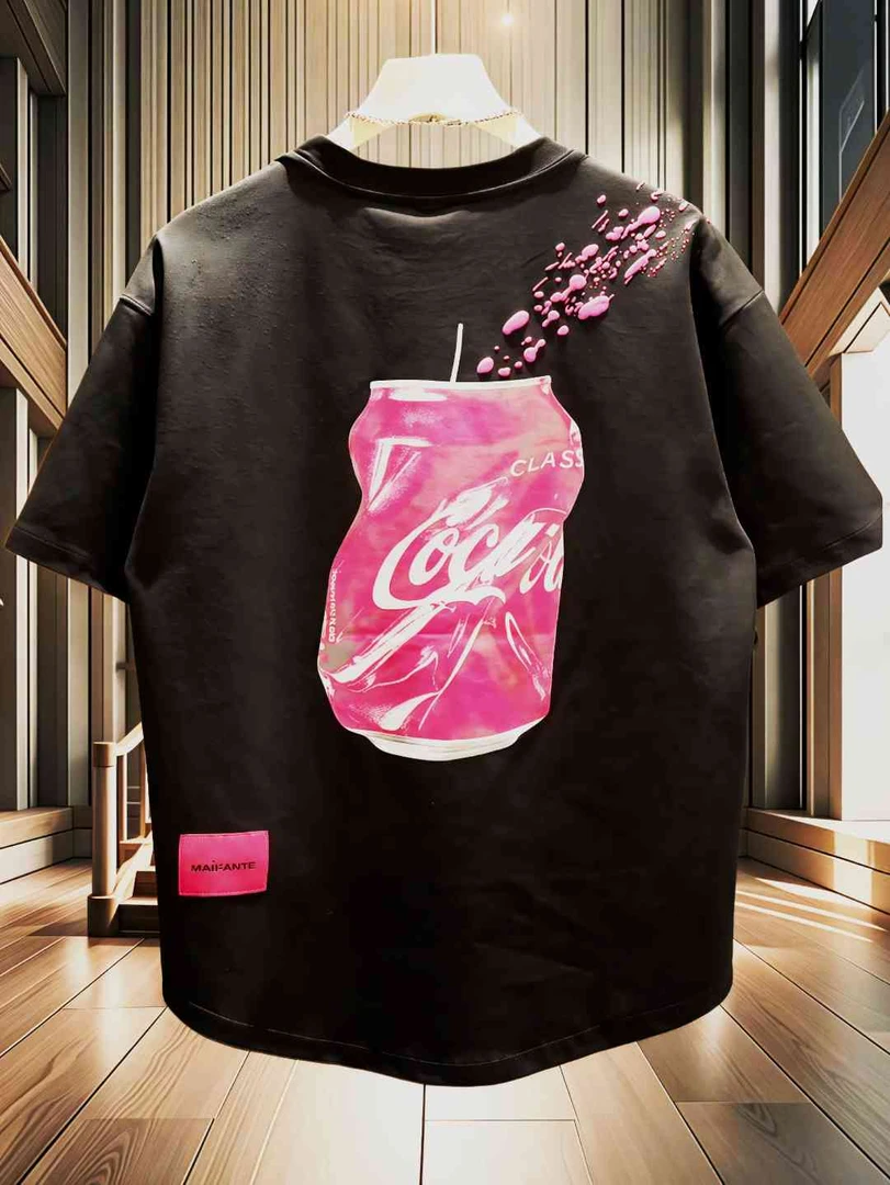 爆款潮流彩绘发泡刺绣可乐印花t恤宽松百搭休闲短袖男女同款