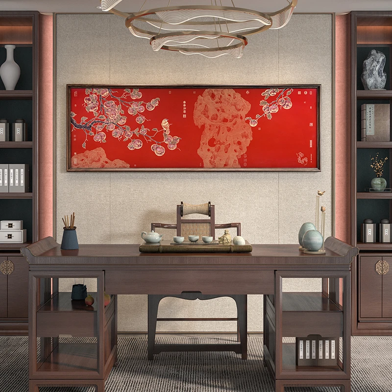 黄铜《事事如意》新中式古典柿子图铜彩画客厅茶室背景花鸟装饰画