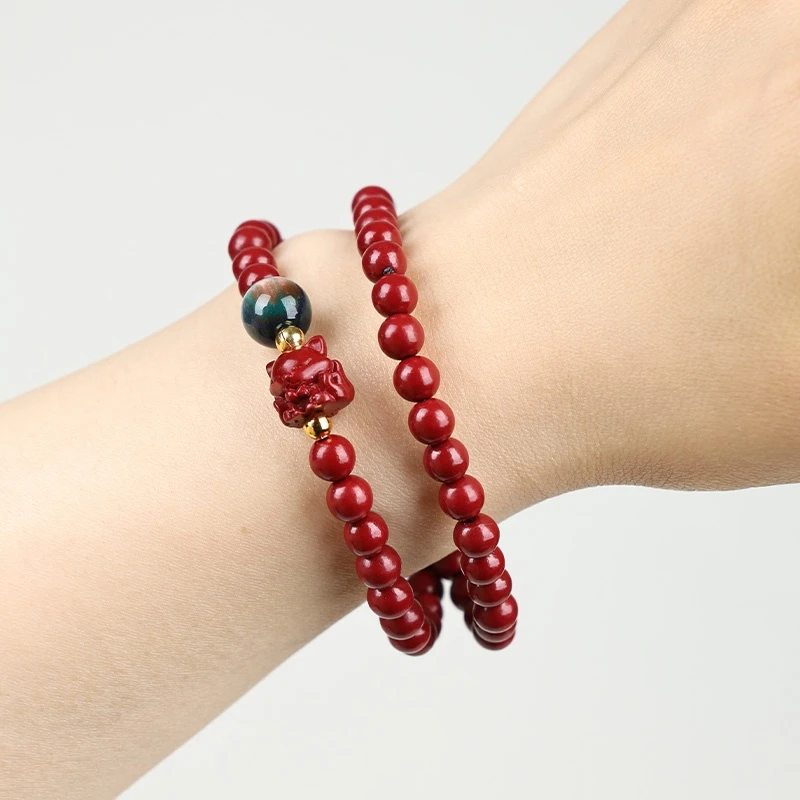 含辰砂工艺品狐狸双圈手串（无礼盒）-601