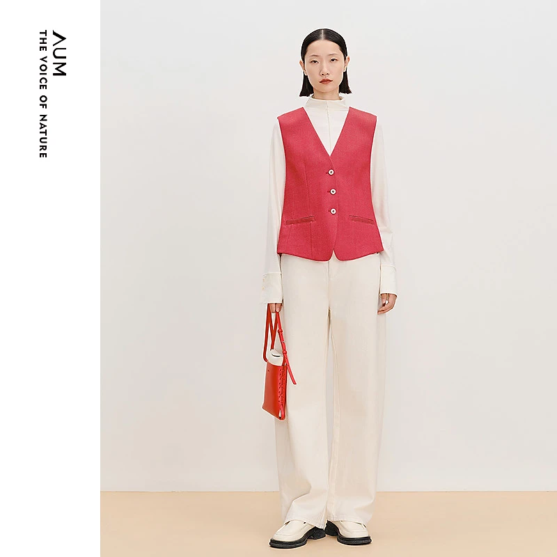 AUM/噢姆冬季穿搭原色百搭时尚休闲裤复古休闲白色裤子M1FZ18135