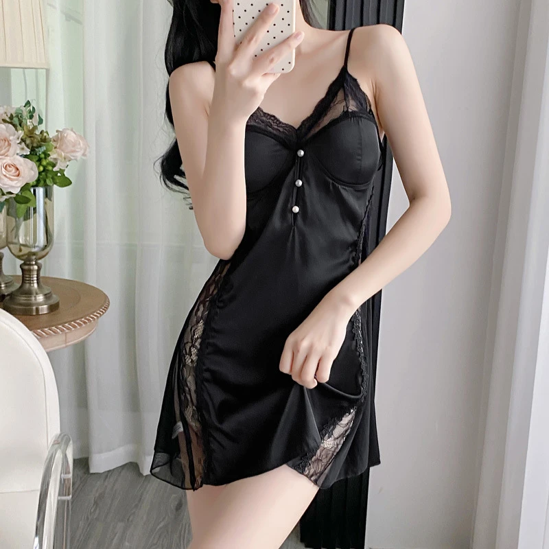 爆款女士性感睡衣女薄款夏季纯欲冰丝吊带睡裙美背短裙