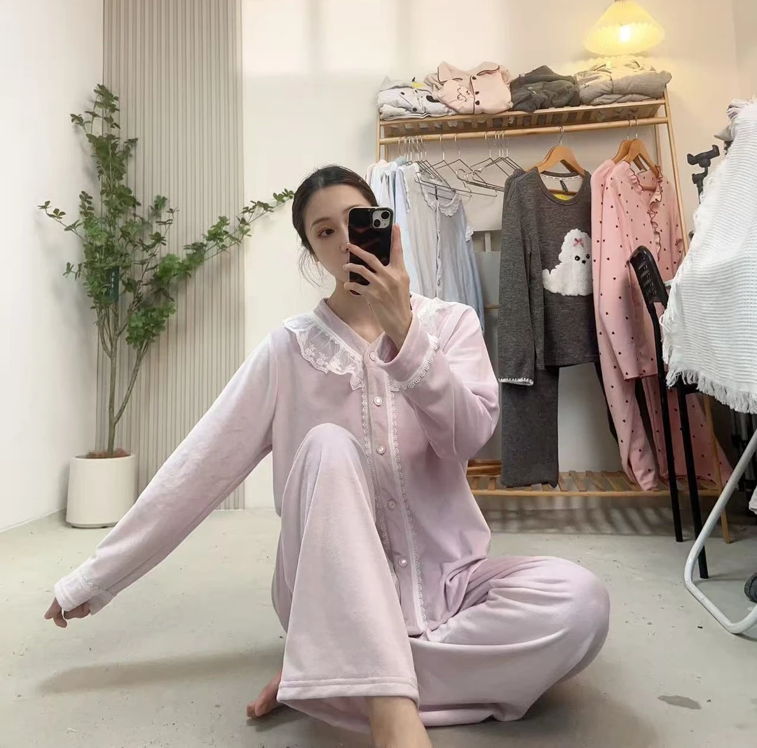 【海岛绒现货】睡衣女款秋冬季2025新款春秋款长袖保暖家居服套装