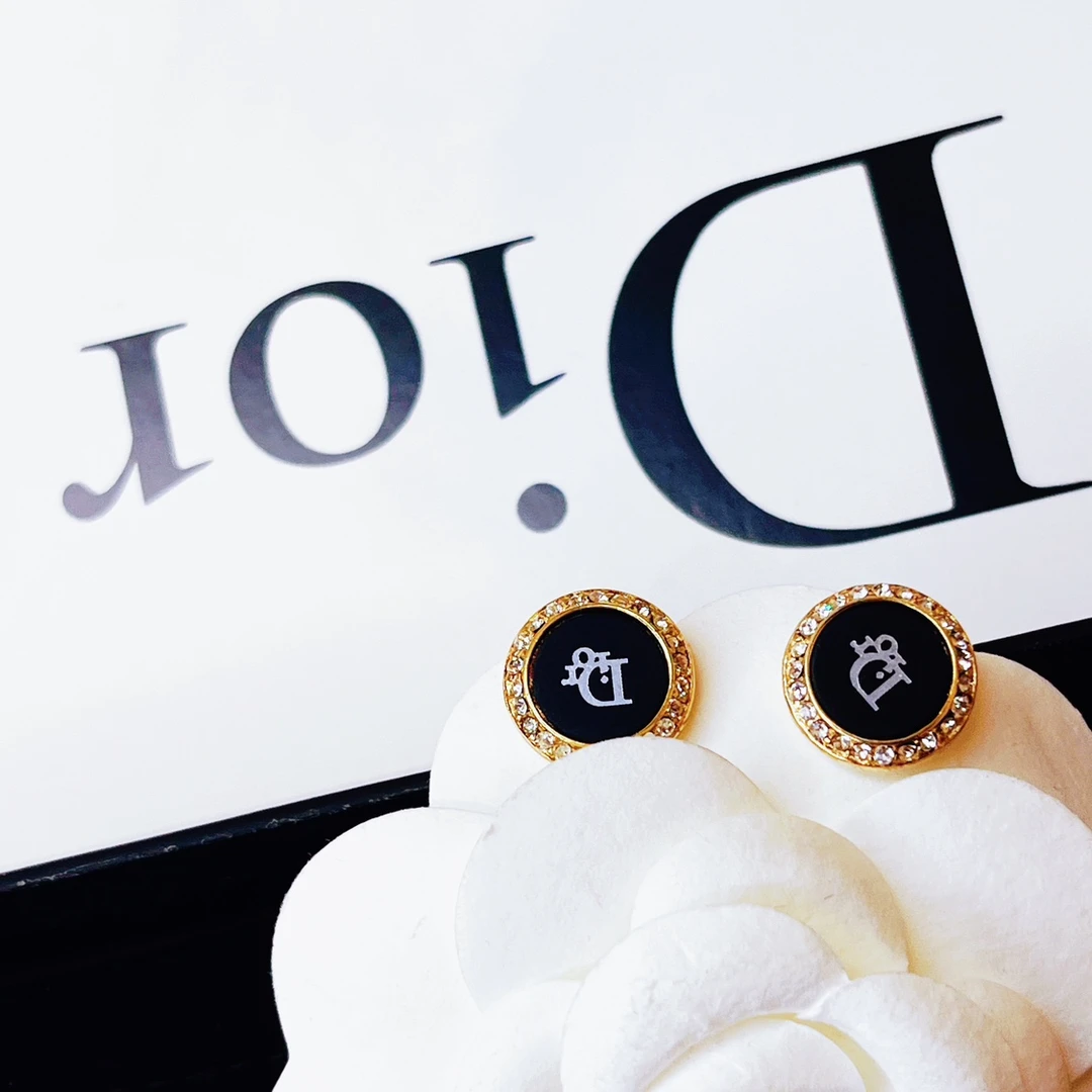 95新 DIOR/迪奥 柚礼中古/迪奥黑金字母耳夹LF504003，LF509019