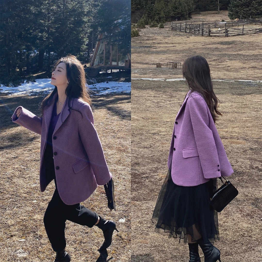 徐琳mini【葡萄紫】通勤质感颗粒绒呢西装 x210406