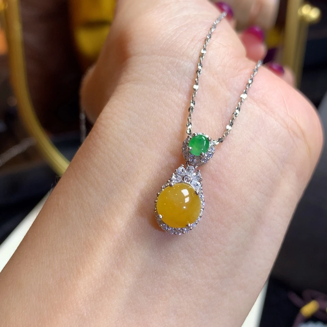 翡翠银S925镶嵌颈饰蛋面