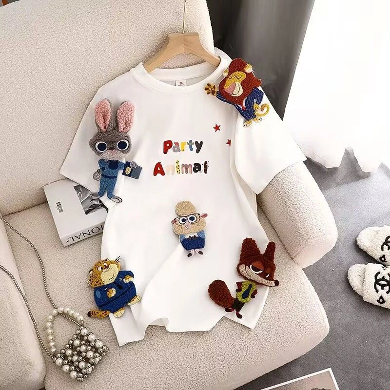 疯狂动物100%纯棉短袖夏季T恤男女学生宽松情侣半袖ins甜美上衣潮