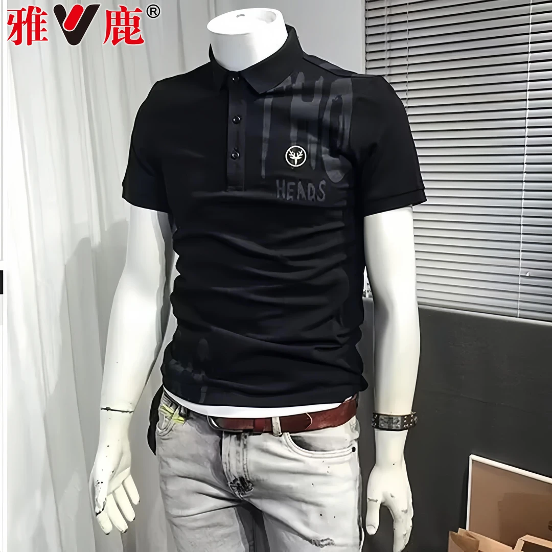 V/雅鹿夏季男士polo衫时尚修身翻领短袖T恤潮流帅气百搭休闲上衣