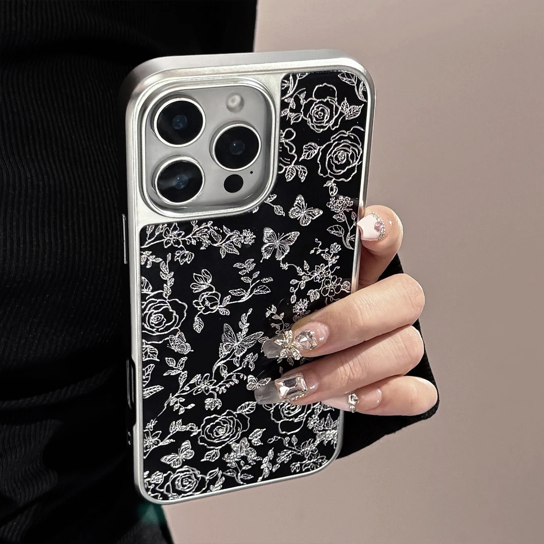 鎏金适用苹果15promax手机壳iphone16电镀13防摔14线条蝴蝶12简约