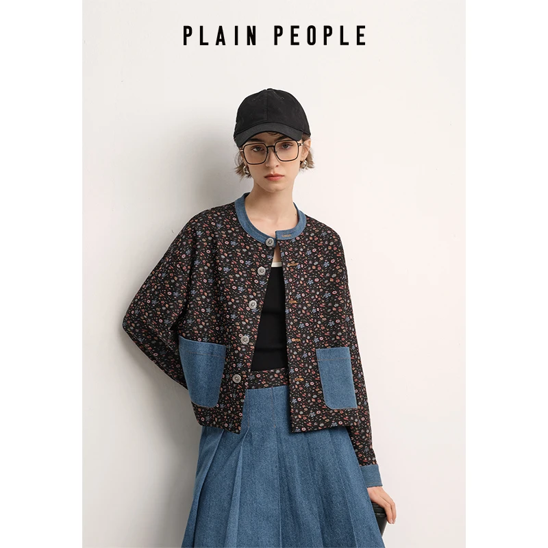 PLAIN PEOPLE复古小个子圆领箱型提花夹克短外套女2025年春季新款