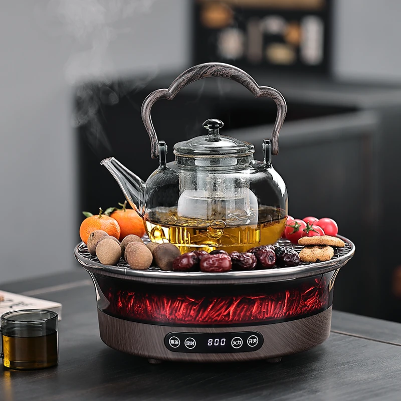 新中式室内专用围炉煮茶烤网套装插电款电陶炉保温烧水壶玻璃茶具