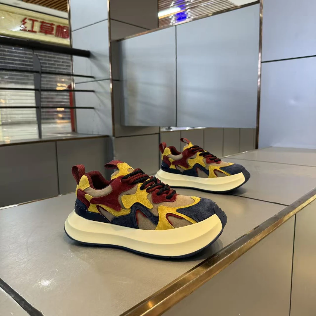 春秋时尚休闲鞋系带男鞋百搭增高拼色鞋子透气男