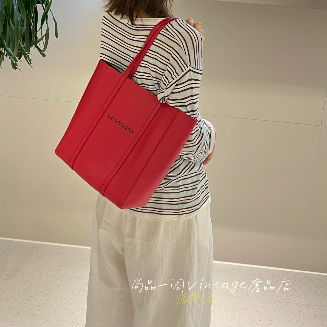 95新 Balenciaga/巴黎世家 尚品一阁/红色购物袋单肩包