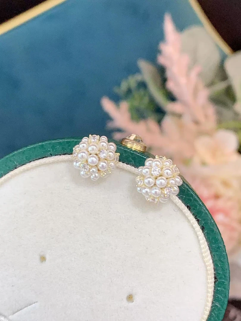 铜合金仿珍珠耳饰 精致百搭轻奢【爆米花】新款珍珠镶嵌耳钉气质