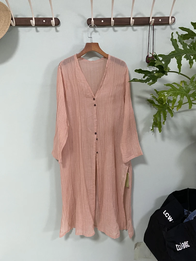 花意潮-5902上衣外搭气质时尚休闲百搭宽松均码纯色中长款薄款