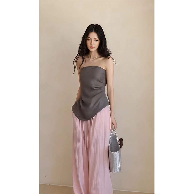 夏季御姐风修身显瘦高级感抹胸上衣小众设计款休闲宽松百搭长裤女