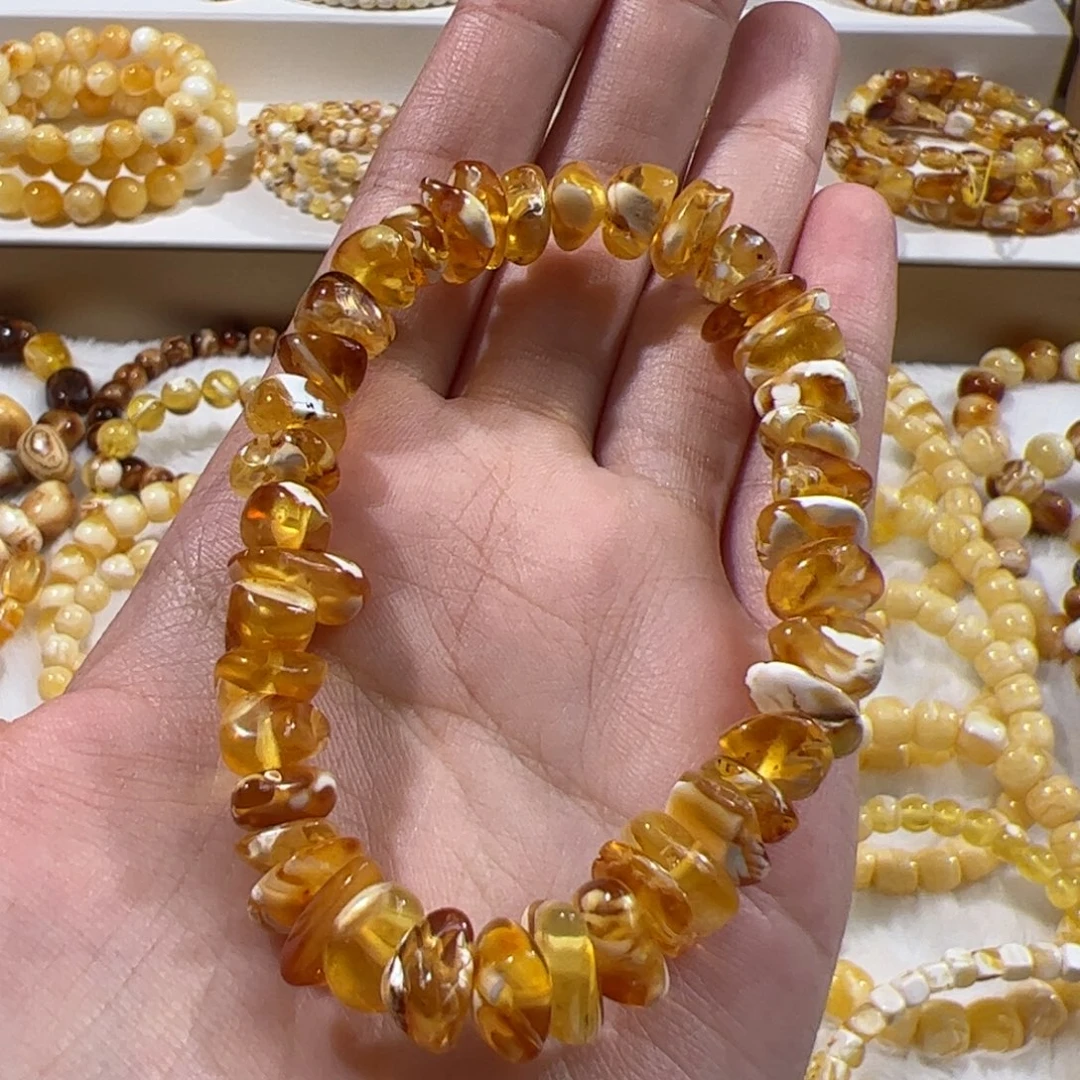琥珀未镶嵌珠宝奇石橘金瓷白随型手串
