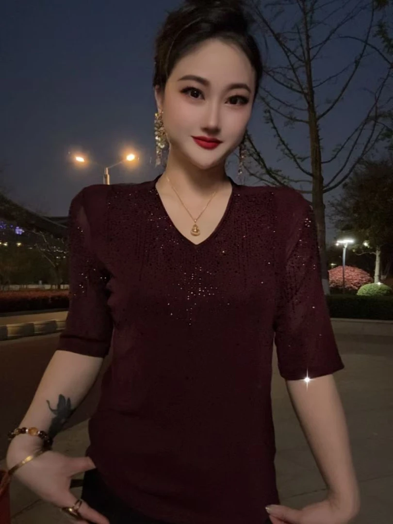 【网红爆款20#】多色可选短袖T恤烫钻欧货显瘦百搭上衣休闲打底衫