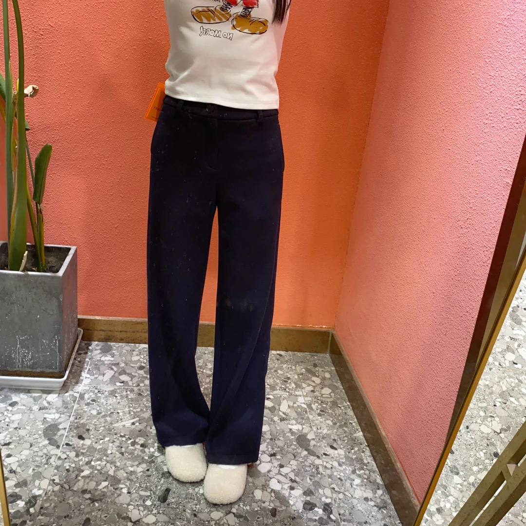 （默茗服装）藏蓝色高腰休闲裤