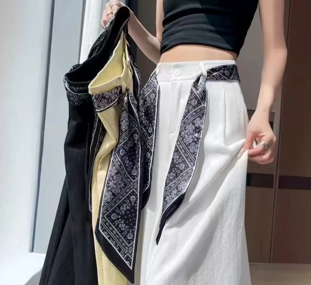 【现货+运费险+飘带】钛金棉麻西装阔腿裤女夏薄款系带高腰直筒ZY