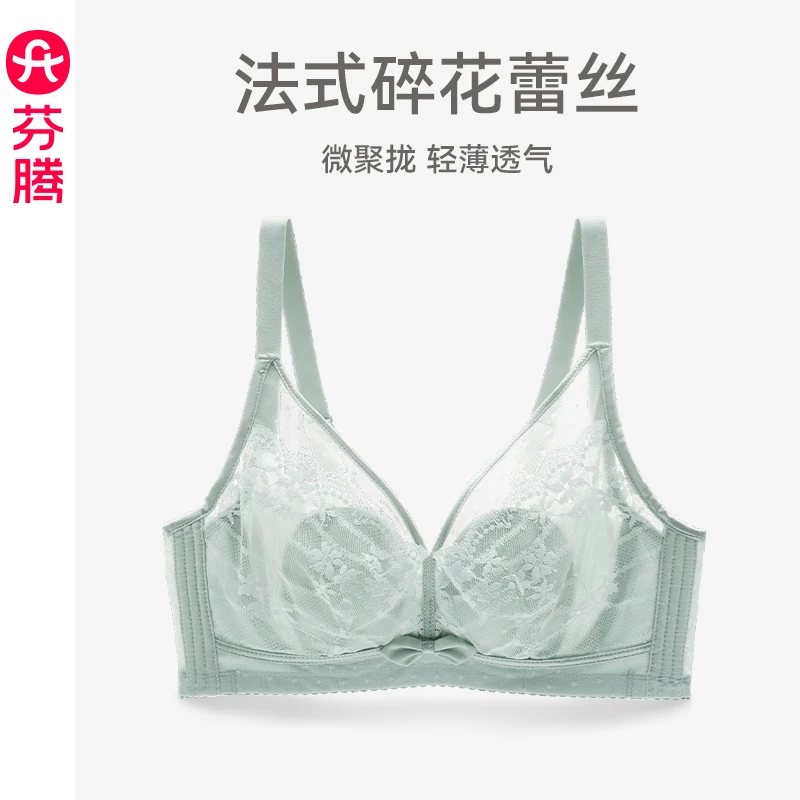 芬腾女士内衣聚拢上托防下垂性感蕾丝文胸女轻薄透气记忆钛圈胸罩