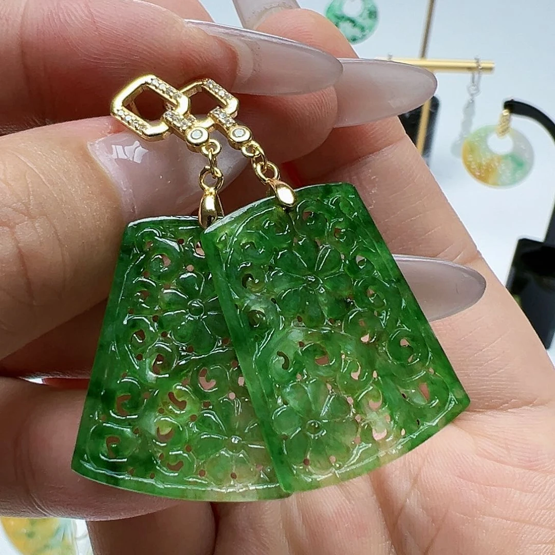 银S925镶嵌翡翠耳饰李****)天然缅甸A货翡翠