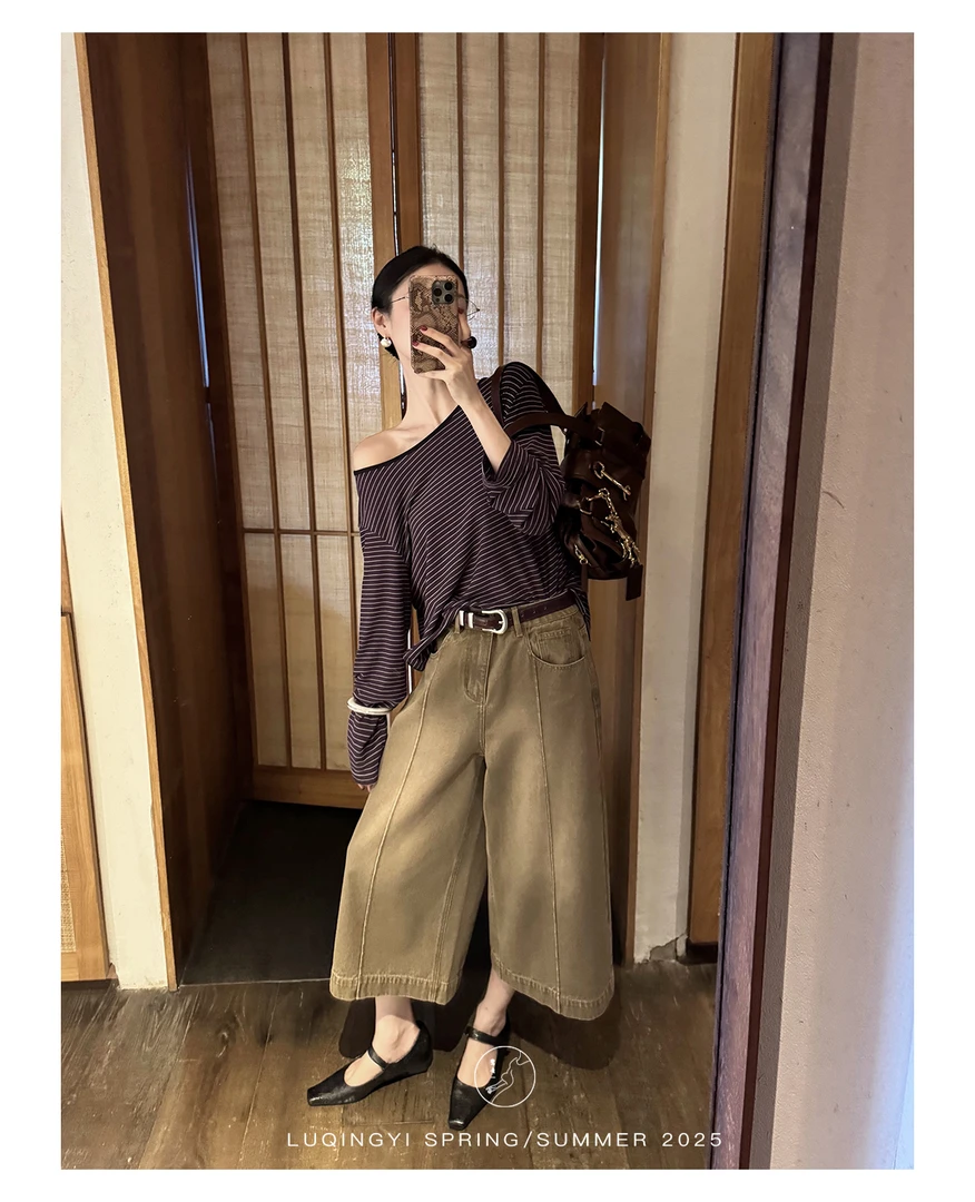 原创【焙豆】复古水洗牛仔裤女夏棉弹七分裤时尚百搭宽松休闲直筒裤