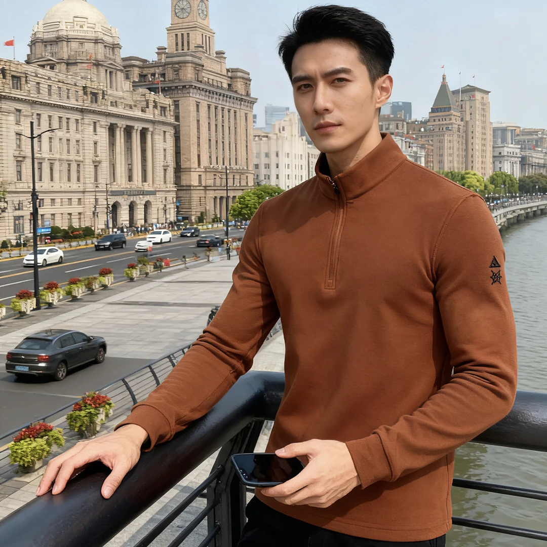 男士秋冬保暖抓绒立领半拉链简约休闲长袖卫衣207