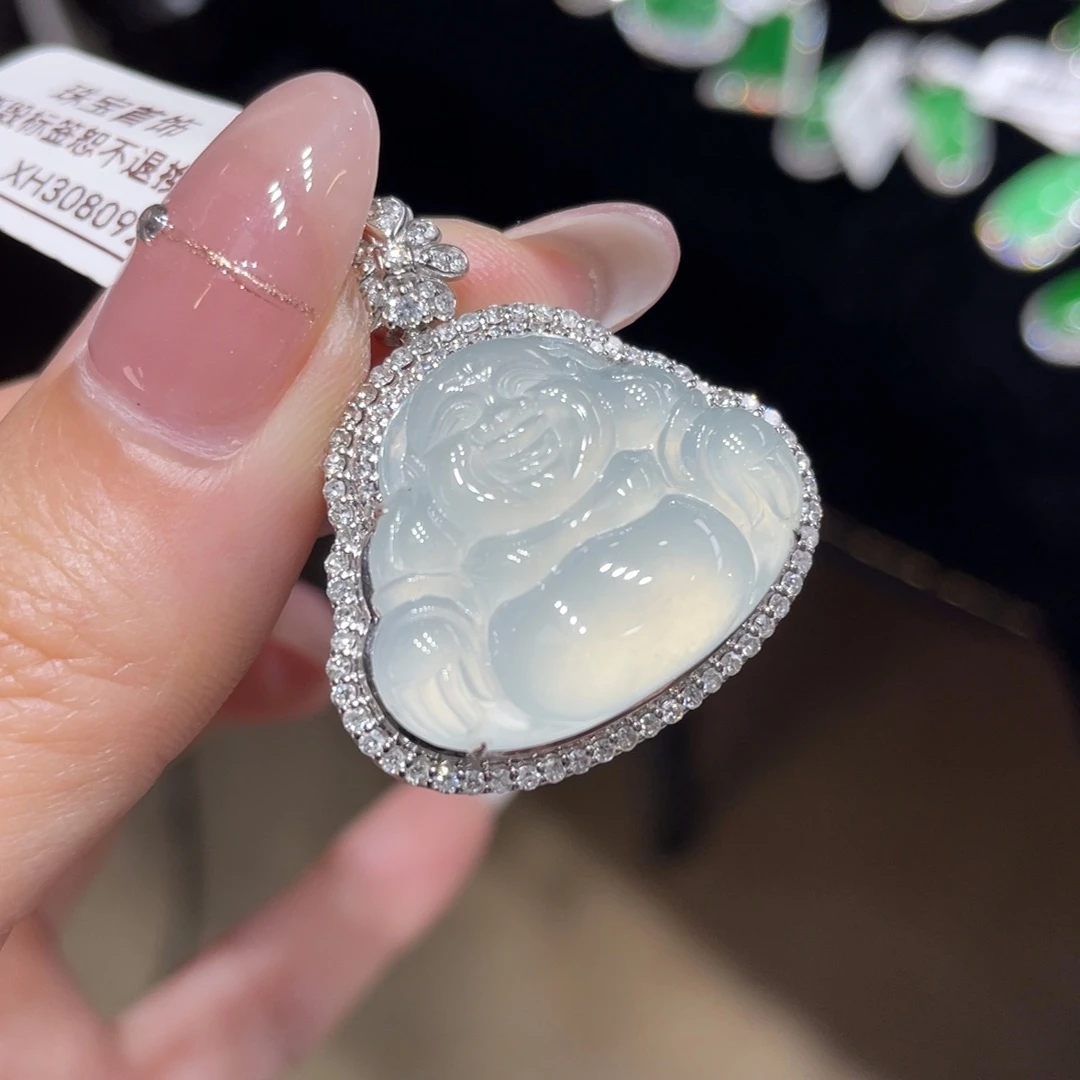 翡翠颈饰18K金镶嵌天然缅甸翡翠a货