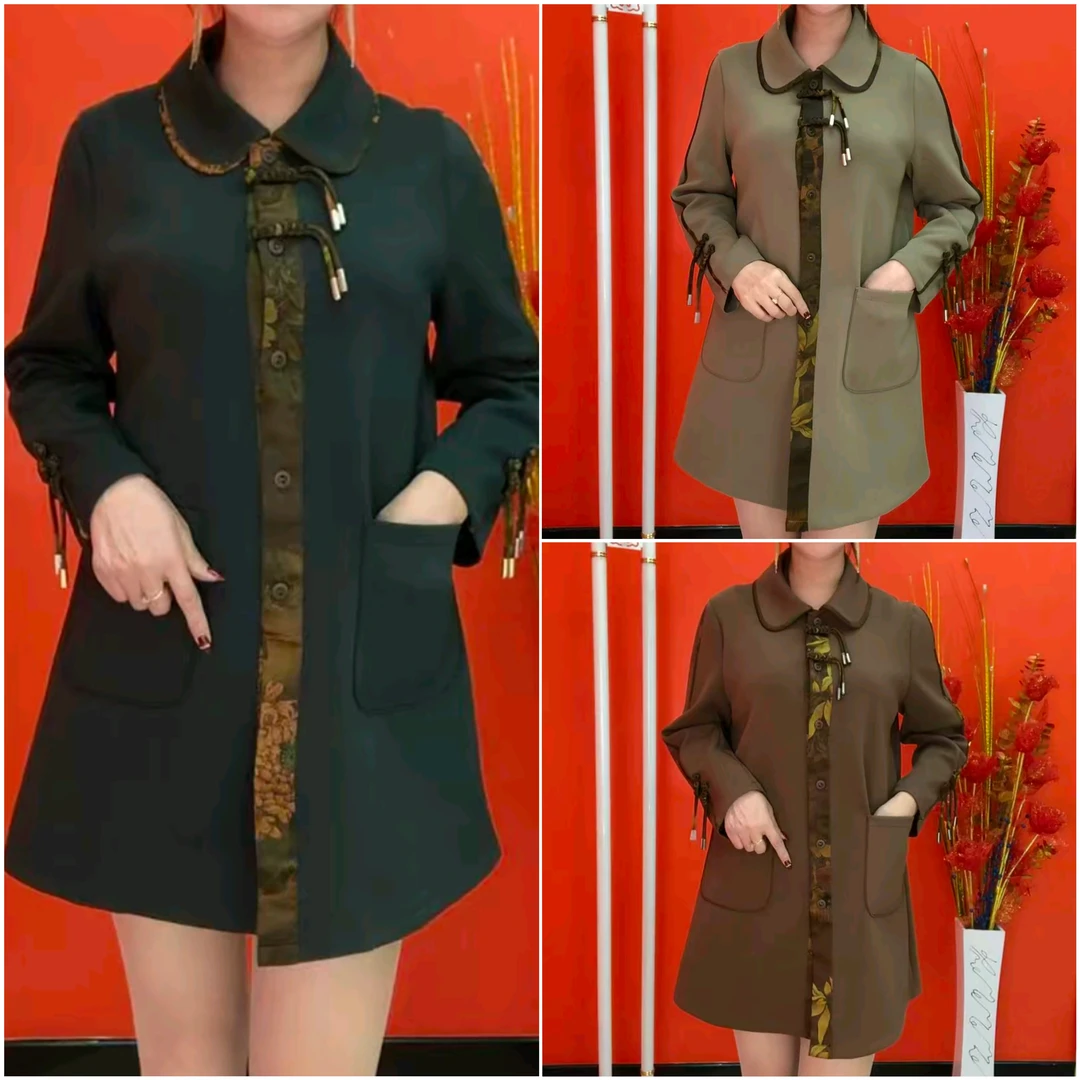 妈妈装国风翻领风衣外套【百搭单层中长款】春秋网红大码显瘦气质