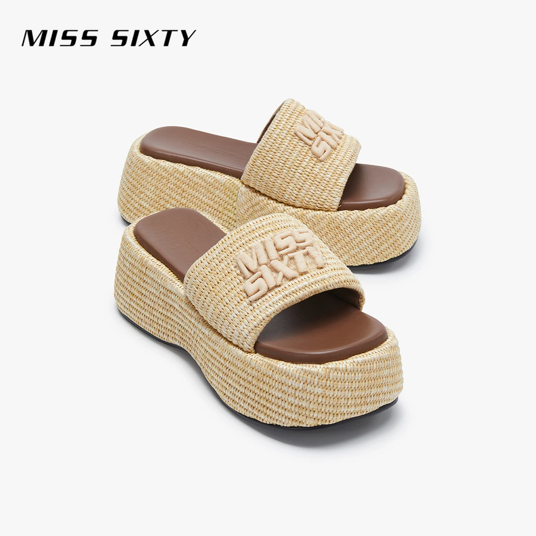 Miss Sixty2025夏季新款拖鞋女浪漫度假风编织设计厚底露趾流光风