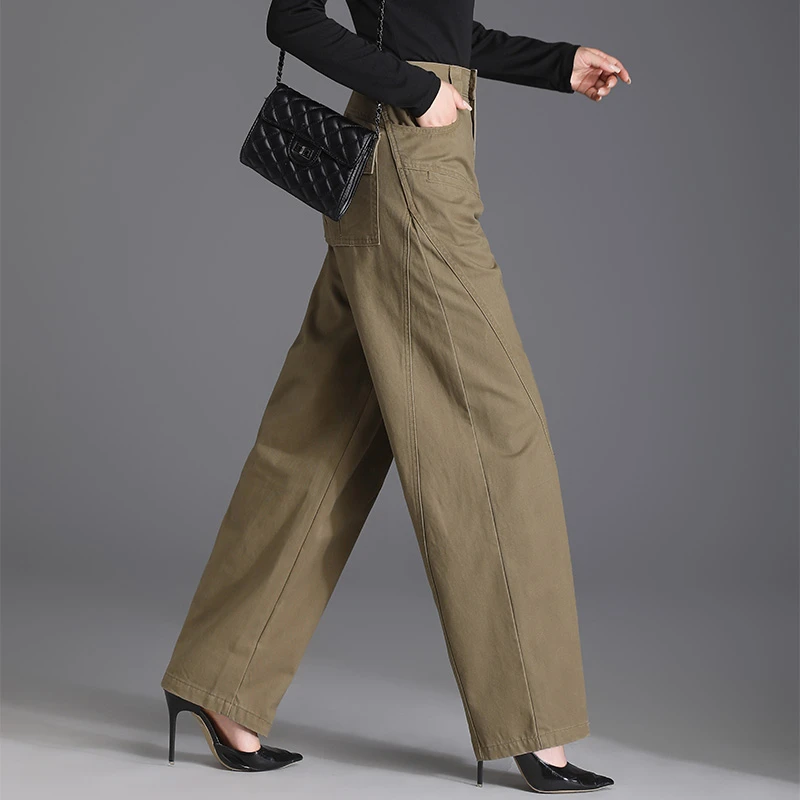2025秋冬新款休闲裤子高腰宽松加绒显瘦大码灯笼卡其色气质镰刀裤