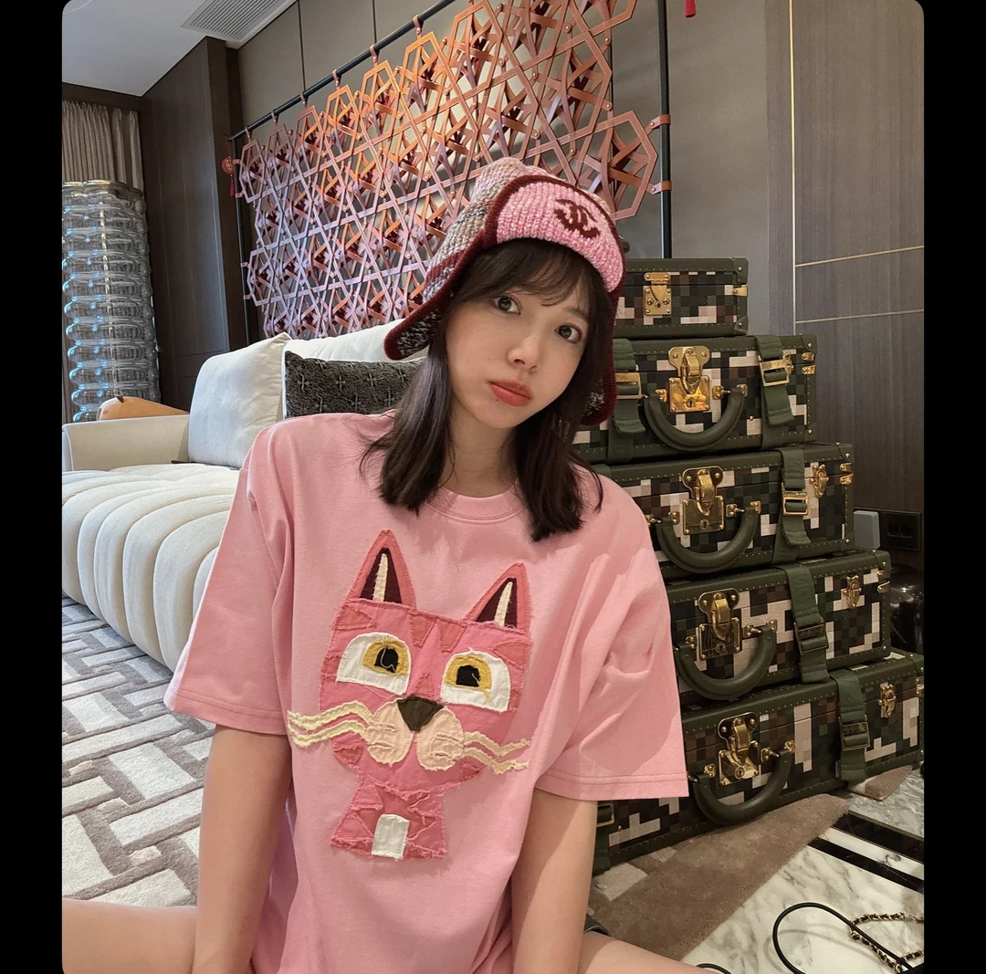 BETTER JOELAY -（直播）大版【小小花猫】百搭T恤短袖休闲圆领KH1619