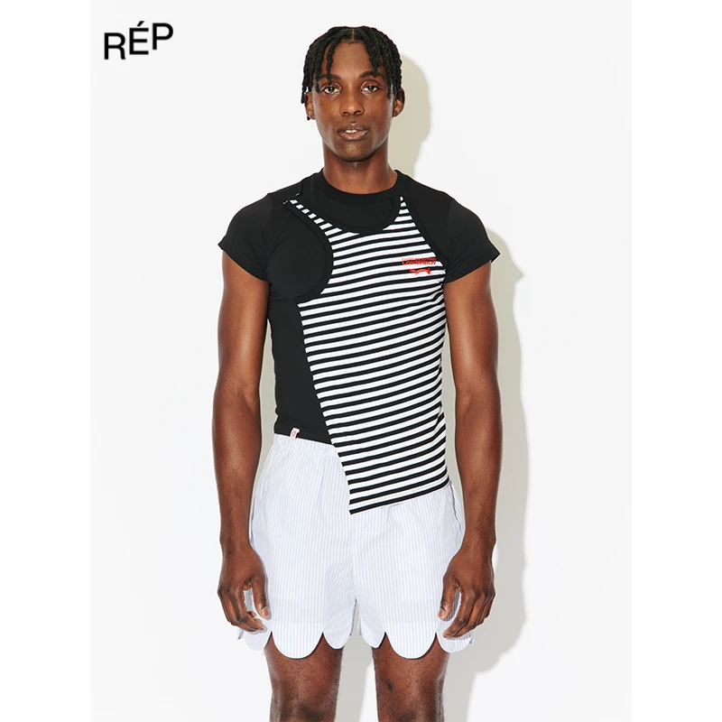 LOVERBOY设计师品牌黑色拼条纹短袖T恤25SS TheREPUBLIQUE买手店