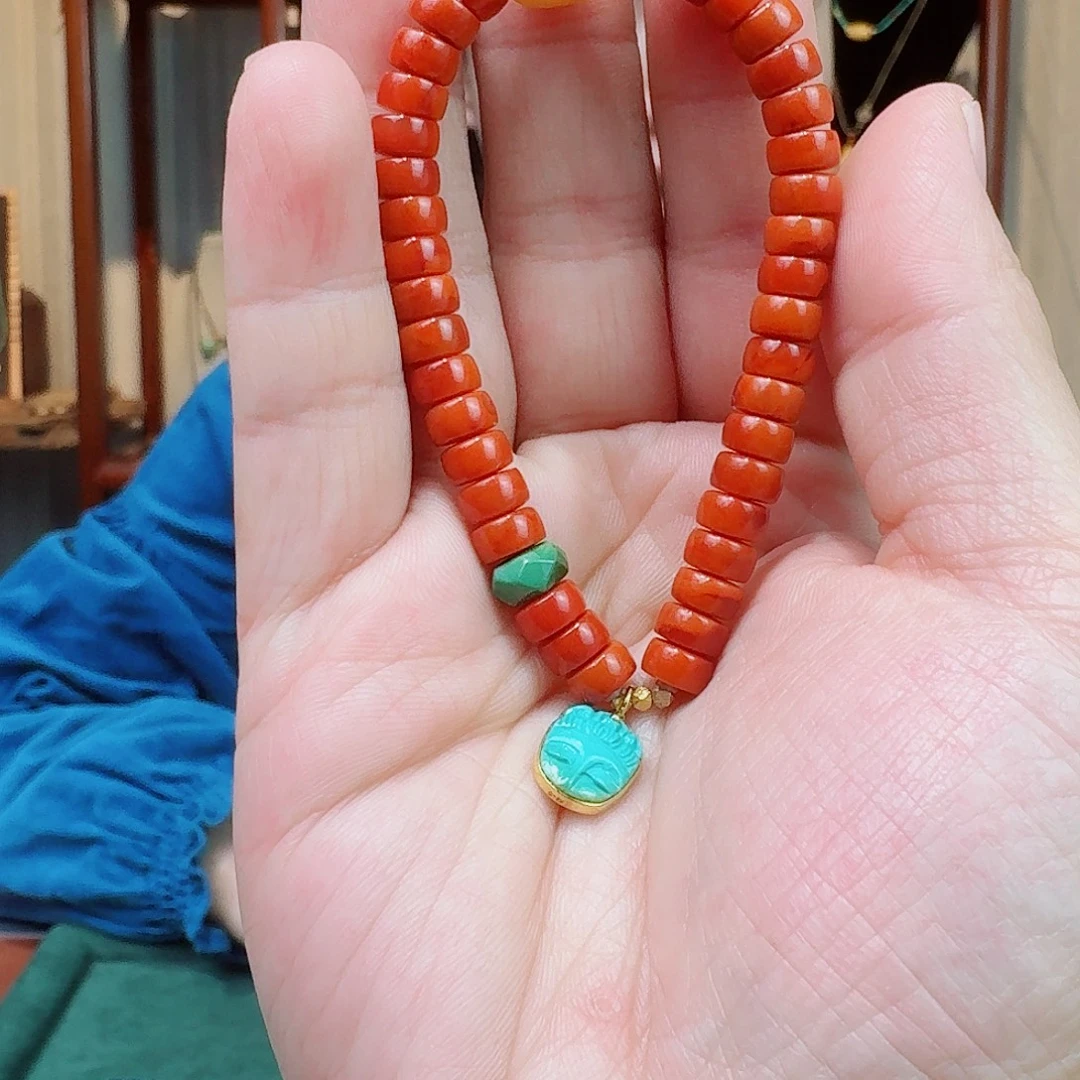 南红玛瑙18K金镶嵌手串