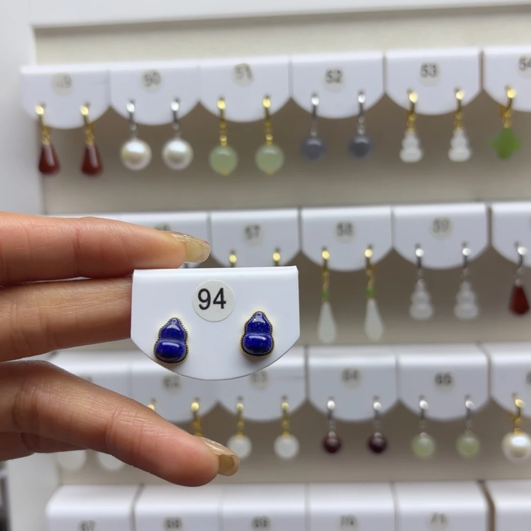 青金石银S925镶嵌耳饰