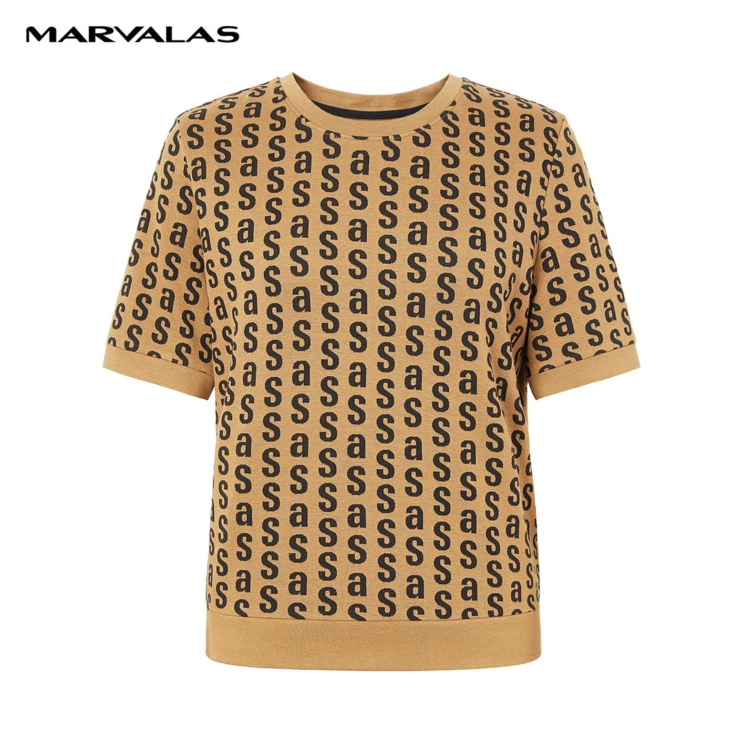 【小北专属】M313104454曼德诗满印针织T恤棉质圆领莫代尔短袖