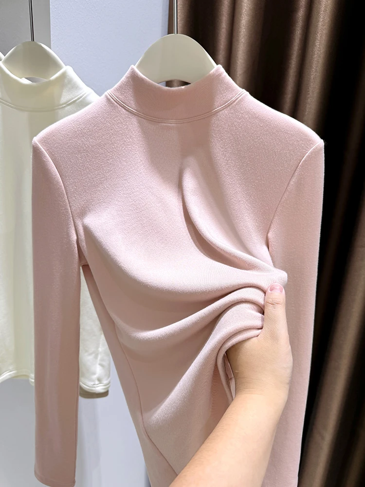 双面德绒打底衫女爆款秋冬加绒加厚高端磨毛内搭长袖吧保暖上衣女