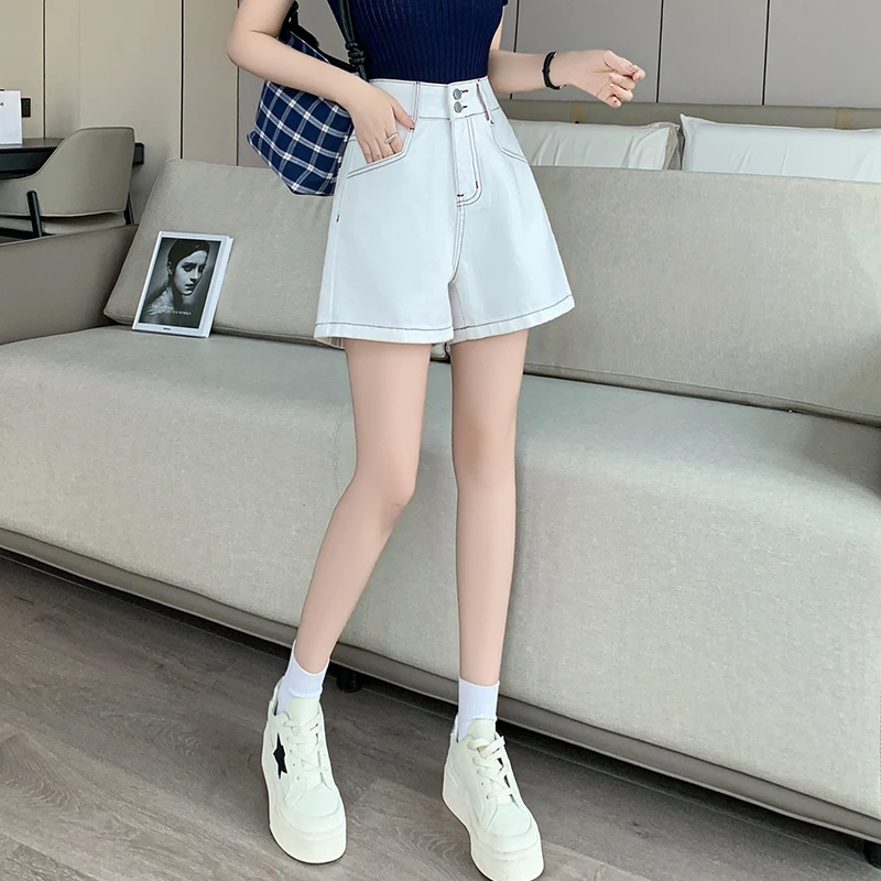 牛仔裤女2025夏季新款高腰显瘦大码百搭宽松阔腿黑白色热裤