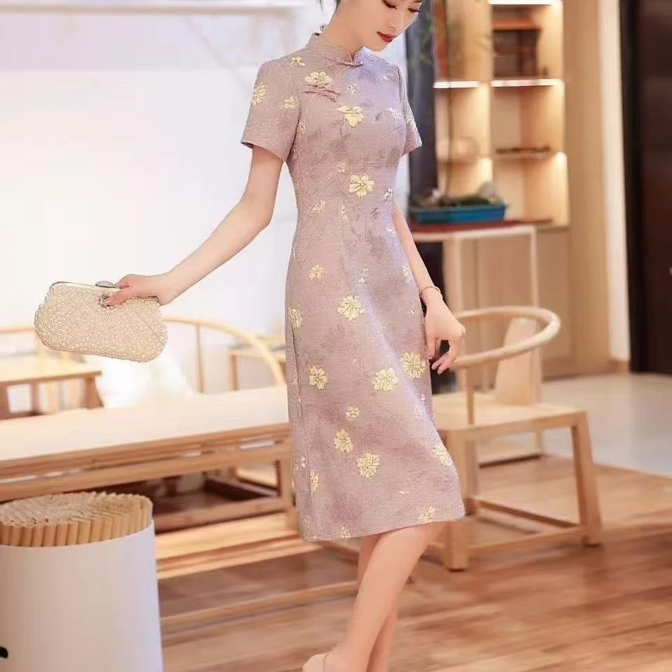 090-2025夏季新中式改良A版遮肚子显瘦小个子中长款高考送考旗袍