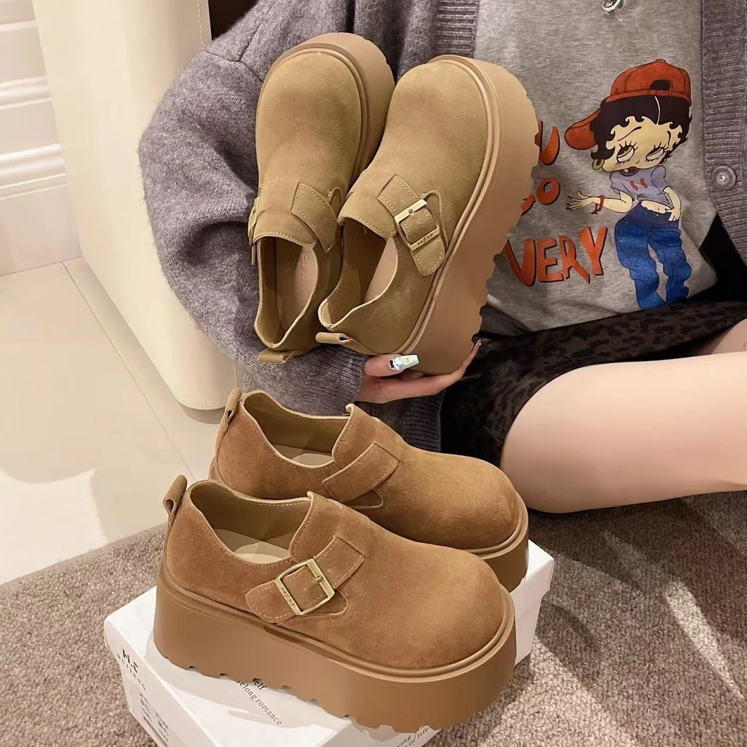 （C沐木专属）松糕厚底增高勃肯鞋女2025春秋新款小个子乐福鞋复古