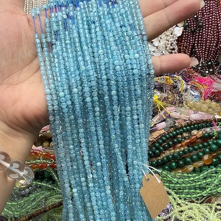 玛瑙/玉髓未镶嵌珠宝半成品一条3.5mm左右蓝托帕刻面