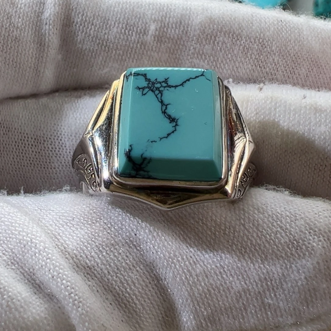 绿松石银S925镶嵌戒指