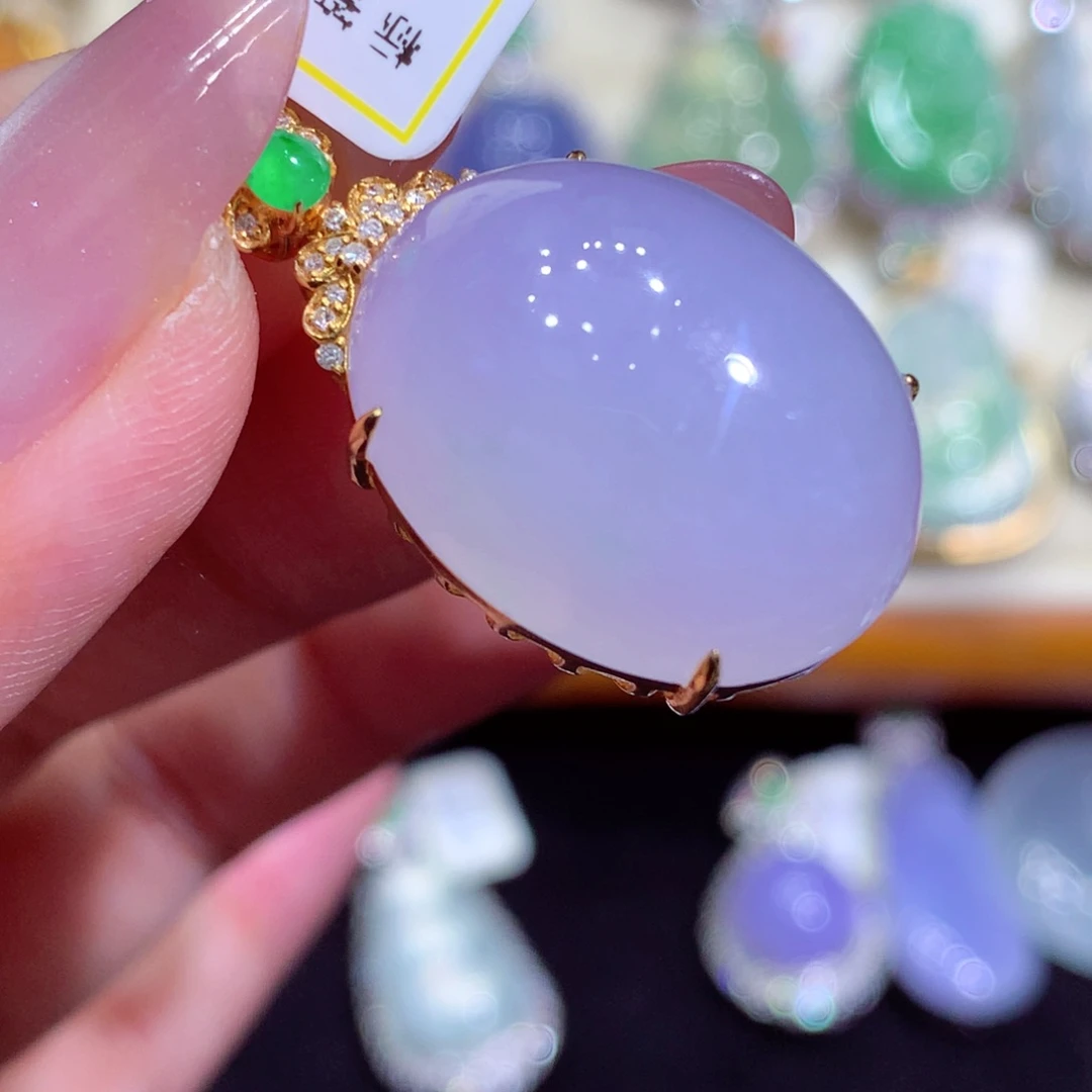 翡翠18K金镶嵌吊坠(不含链)